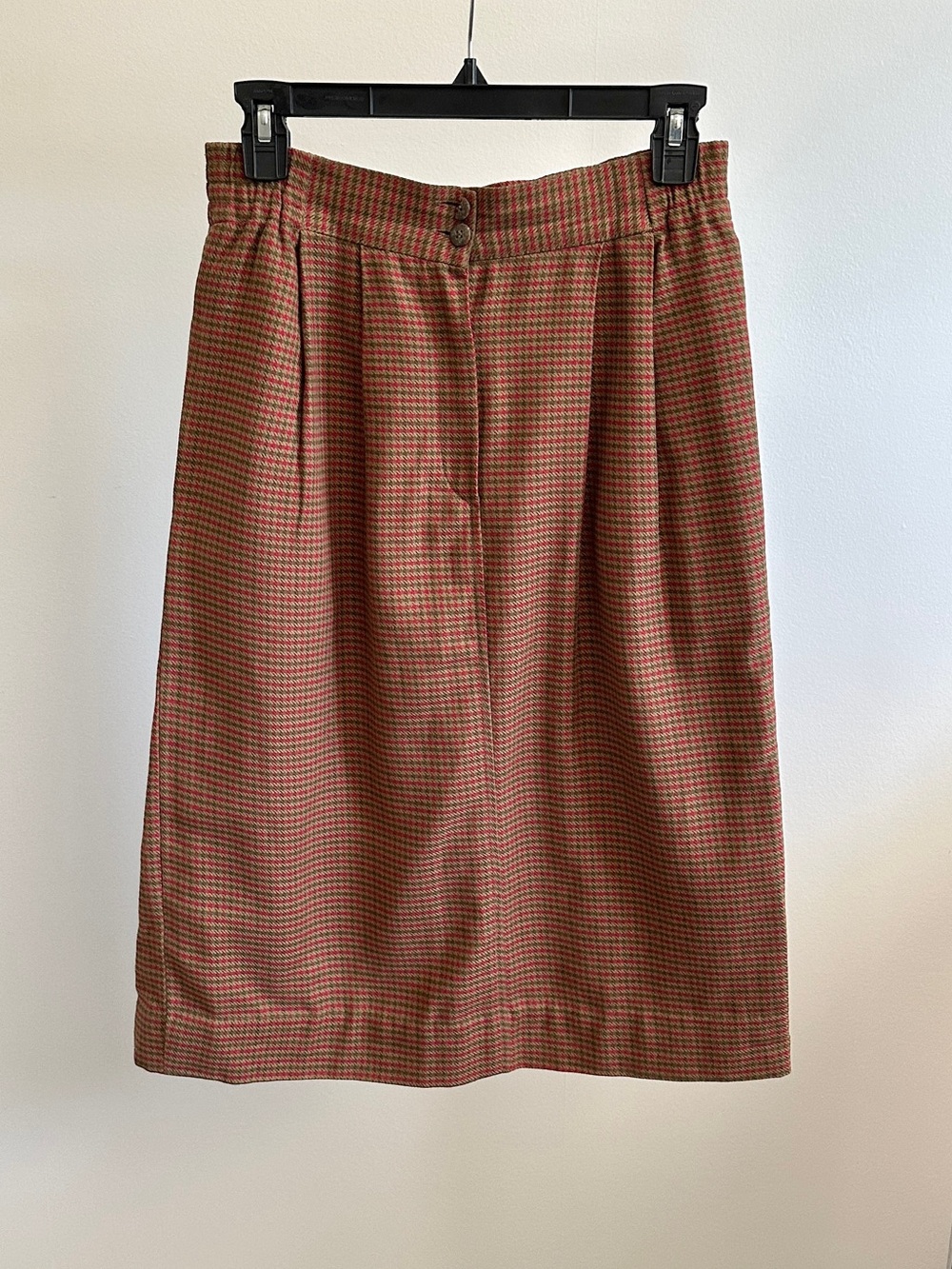 Tanner Country Vintage Houndstooth Plaid Wool-Look Skirt 80s 90s USA